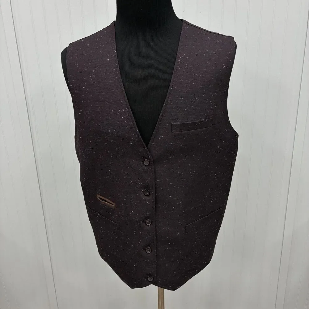 Oak Hill Men's 2XL Purple Solid / Plaid Reversible Button-Front Vest Waistcoat